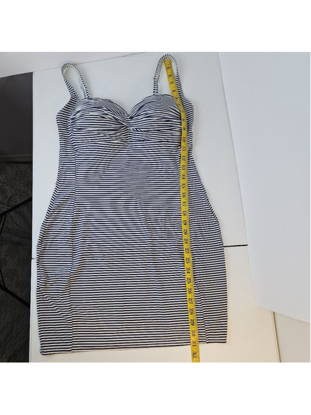 Bond-Eye Australia Striped Mini Dress Size 10 White Navy Built in Bra - Picture 11 of 11